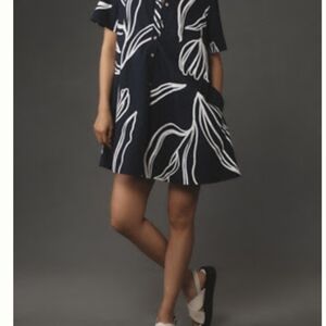 NWT Anthropologie Pollie Short-Sleeve Mini Dress In Navy Size XSP